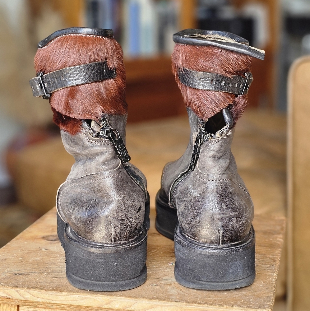 A.S.98 Leather & Calf Hair Chunky Ankle Boots - Picture 3 of 12